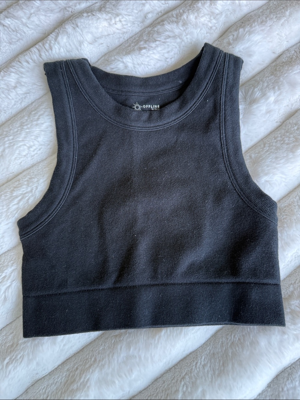 aerie Black Ribbed Cropped Tank